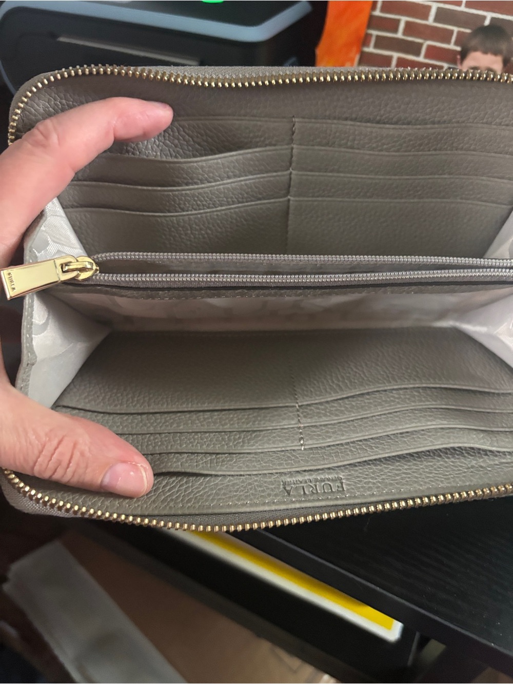 Furla Light gray  Pebbled Zip-Around Wallet with Gold Logo - Picture 8 of 14